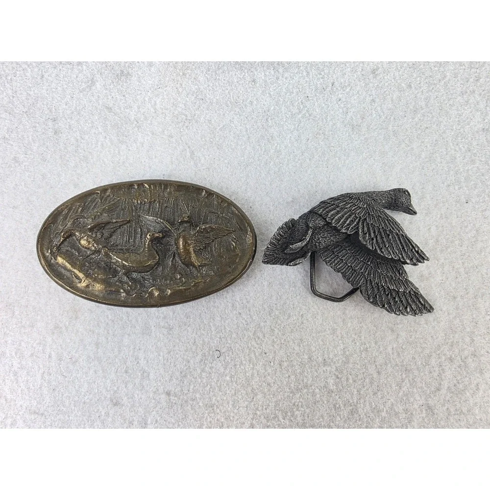 Vintage Duck Belt Buckles Lot Of 2: 1978 Indiana Metal Craft 1975 Adezy Denver